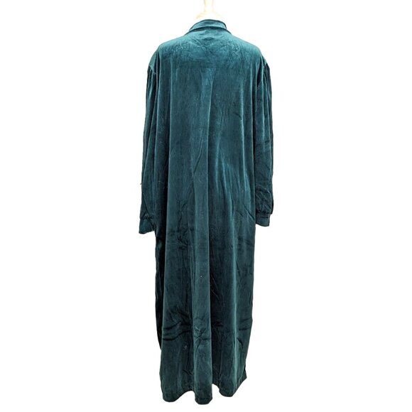 VTG Styled By Saybury Hand-Smocked Velour Half-Zip Housecoat in Forest Green - Picture 4 of 6